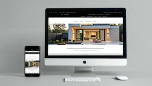 A sleek, responsive website displayed on both a sm