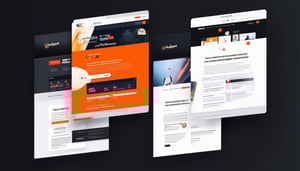 Different Websites side by side at a slight angle with black gradient background mabye add a page from hubspot