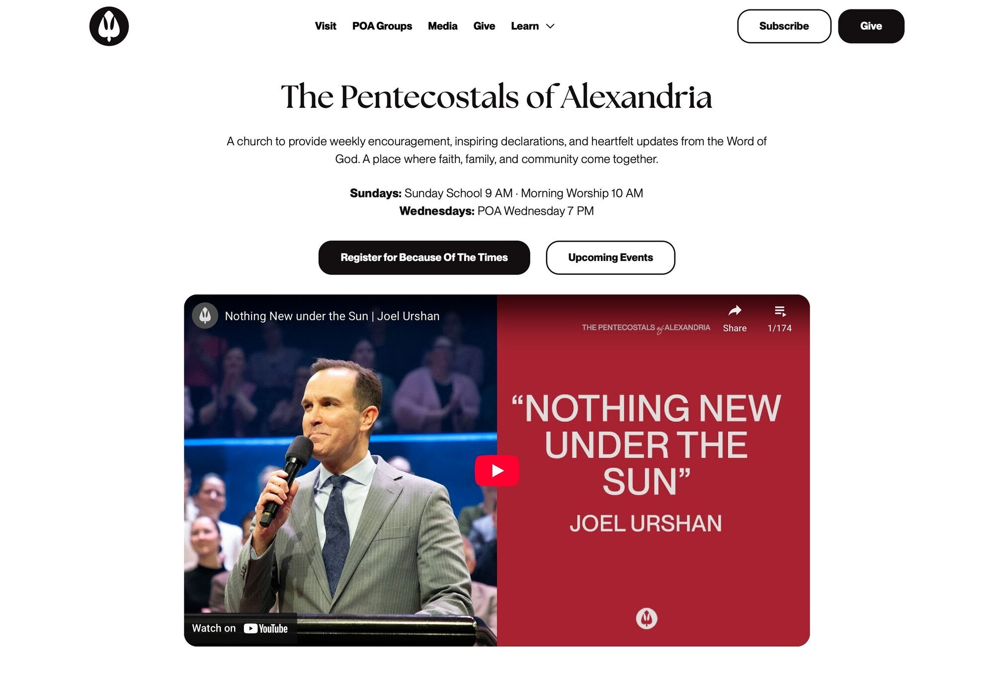 The Pentecostals of Alexandria's website designed by SPYCE Media